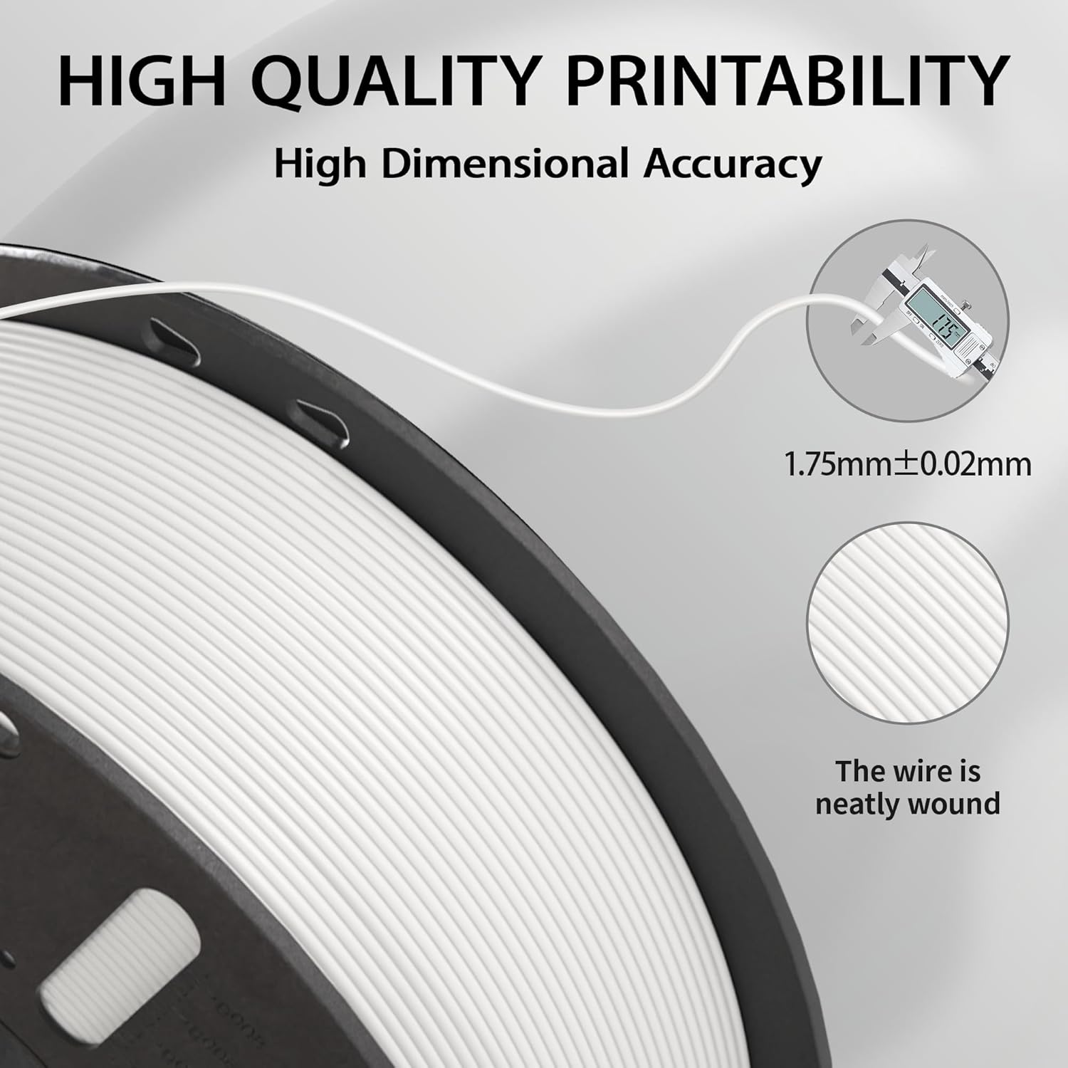 3D Printer Filament 1.75mm White(2PCS) PLA+ Filament Accuracy +/- 0.02mm, 1kg Spool (2.2lbs), Tangle-Free, Clog-Free,High Compatibility Easy Printing,Fit Most FDM 3D Printer