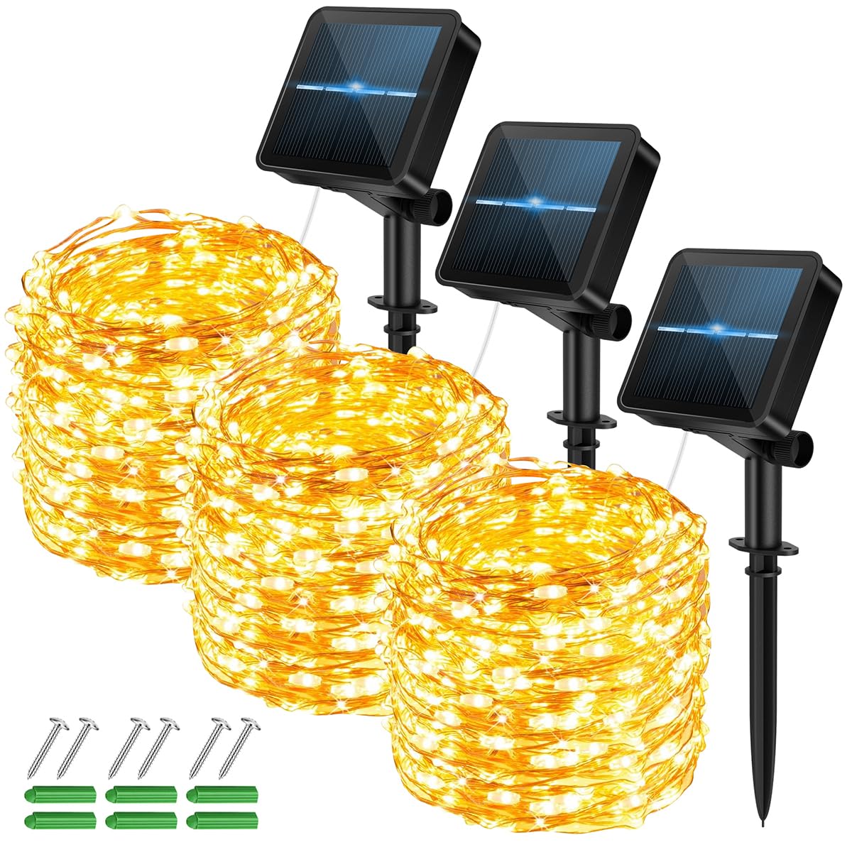 micocali Solar Fairy Lights Outdoor,3Pack 12M/40Ft 120LED Solar Garden Lights with 8 Modes Waterproof Copper Wire Decorative String Light for Yard, Party, Wedding, Patio.(Warm White)