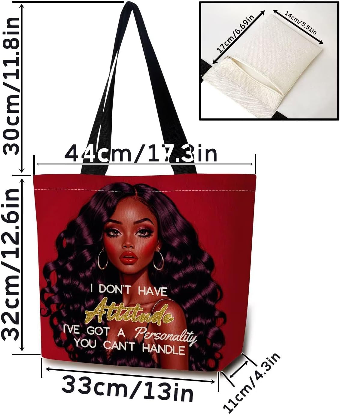 African American Tote Bag Reusable Grocery Bags Aesthetic Shopping Shoulder Handbag with Interior Zipper Pocket Stylish I've Got A Personality Present for Women - Image 4