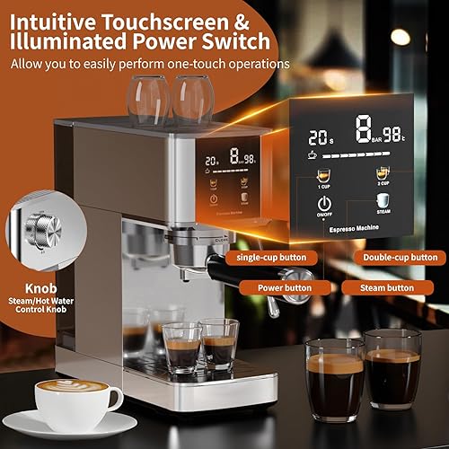 Miniatura 2 de Kismile Máquina de café expreso de 20 bares, cafetera profesional con pantalla LED y tanque de agua extraíble de 48 onzas, embudo de cápsulas y