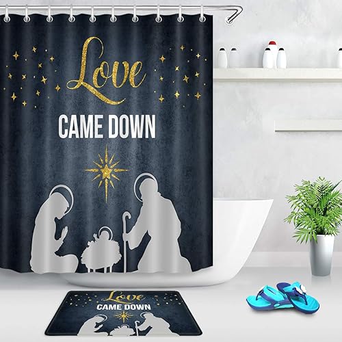 Miniatura 2 de LB Cortina de ducha de Jesucristo, Redentor, Belén, diseño de estrellas, cortina de baño cristiana con ganchos, 60 x 72 pulgadas, tela de poliéster