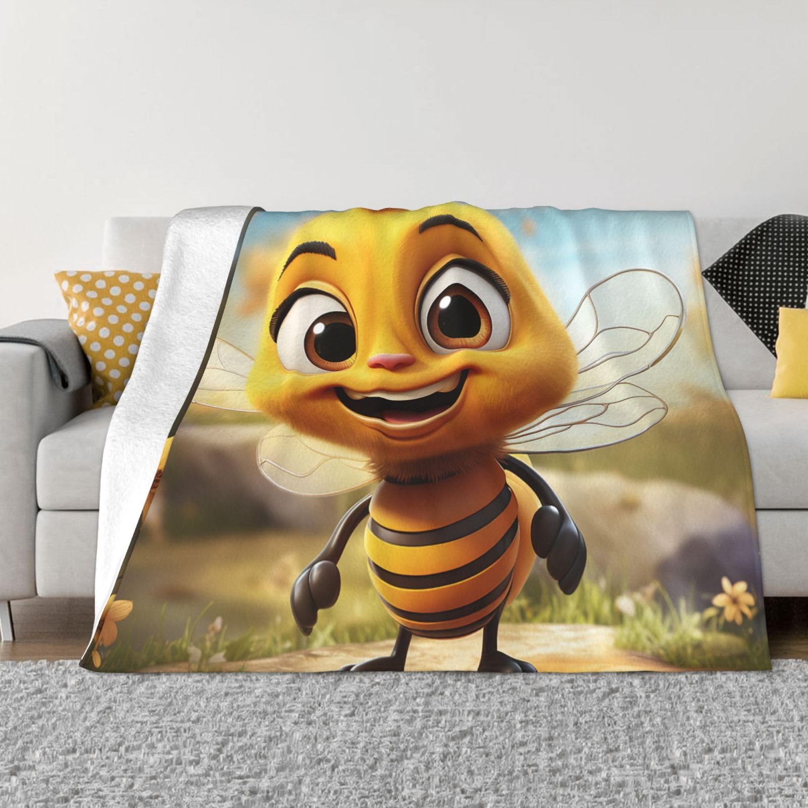 KLOPH Bee Throw Blanket 40"x30" Flannel Fluffy Warm Blanket for Couch, Reversible Plush Blankets for Bed, Comfy Fuzzy Blanket for Sofa, Plush Lightweight-Blankets for All Season