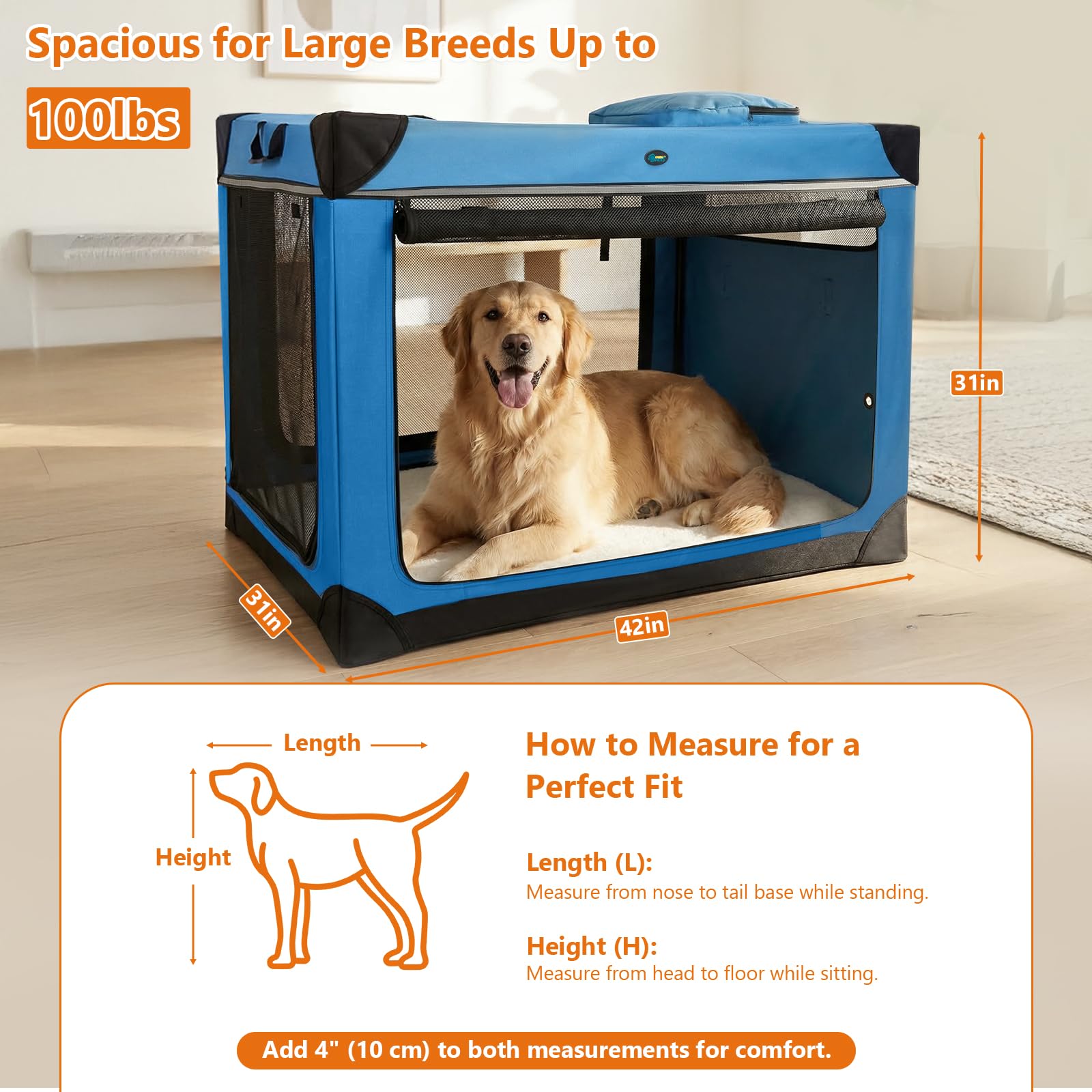 Ownpets Cage de transport pliable pour chien 4 portes avec tapis, taille XL