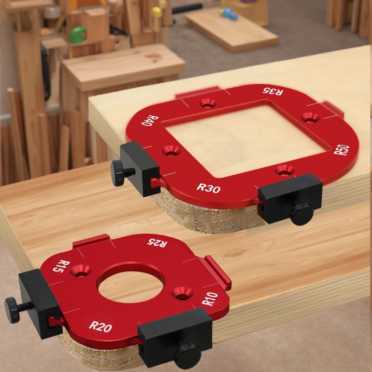 2 PCS Heavy-Duty Aluminum Alloy Router Corner Radius Template Jig with Removable Clip - R10-R50 Arc Cutting Guide, Precision Woodworking & Crafting Tool For, Wood Board, Woodworking Tools