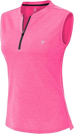 YSENTO Womens Golf Apparel Shirts Clothes Outfits Sleeveless 1/4 Zip Collarless Dry Fit UPF 50+ Tennis Polo Tank Tops