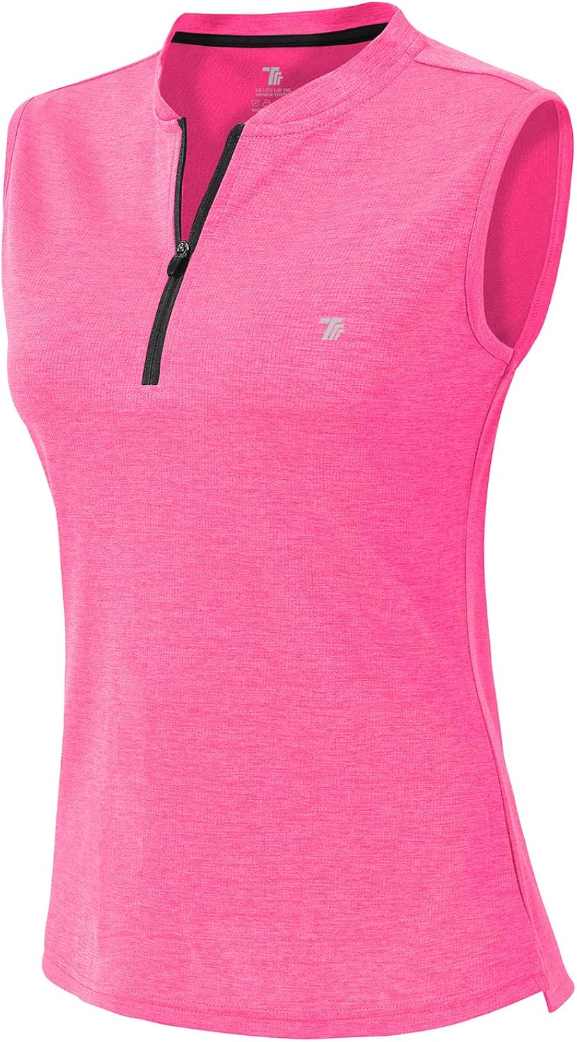 YSENTO Women's Dry Fit Tennis Golf Shirts Zip Up Sleeveless UPF 50+ Yoga Gym Workout Tops Shirts: Clothing