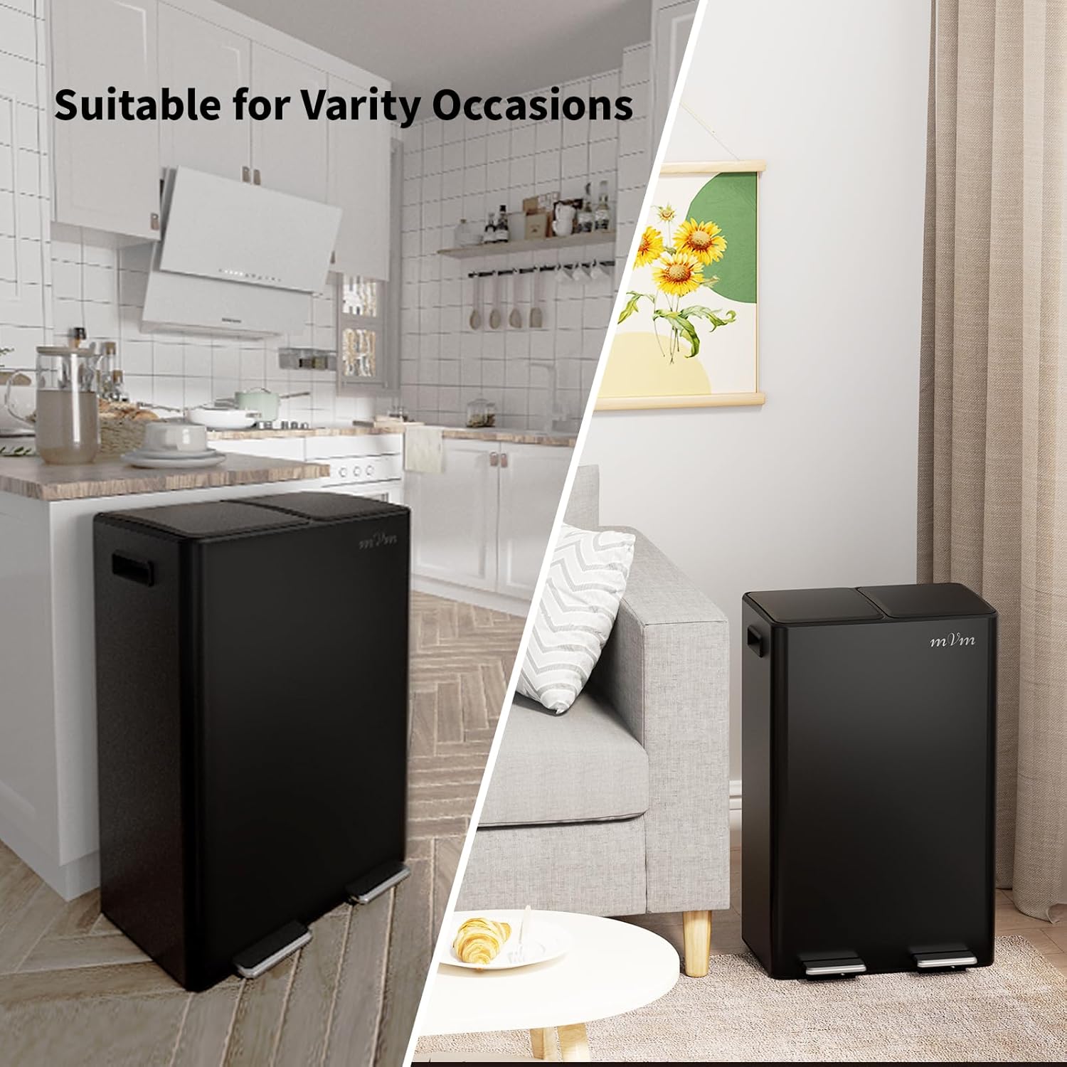mVm 16 Gal Dual Trash Can, Large Step Trash Can with ABS Lid, Recycling Garbage Bin for Kitchen Home Office (Black) - Image 7