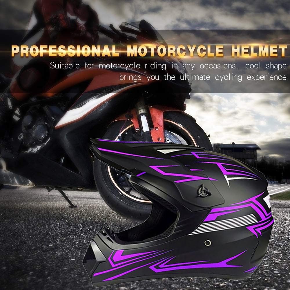 Juventud Niños Moda MTB Casco de Motocross, Integral Todoterreno Moto ATV Scooter Cascos, Descenso Enduro BMX Quad Dirt Bike Chocar Casco, con Gafas Guantes Mascarilla
