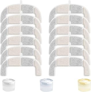 12 Pack Cat Water Fountain Filter Fit for Cheerble Elfin E1 Lite (2L/67oz) | [3-Cell Alternating Design & 1-Year Set] Replacement Filter with Non-Woven Fabric & Activated Carbon & Plasma Resin