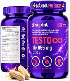 Suplemento para Homens 655 mg com Ácido Aspártico, L-Arginina, Zinco e Licopeno | Fórmula Vegana Sem Glúten | 60 Cápsulas