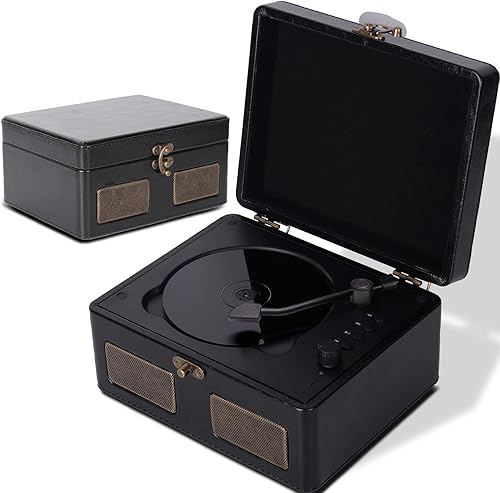 RetroBeat Time Vintage - Caja de música portátil - CD con altavoces, transmisor Bluetooth, recargable, USBAUX, regalo multimodo (negro)