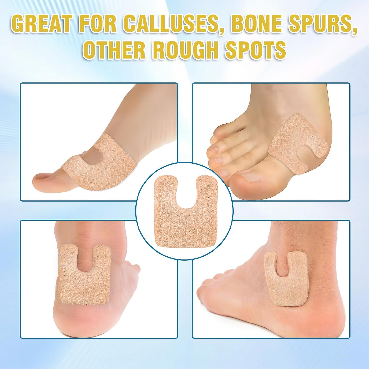 72 Pcs U-Shaped Callus Pads for Feet, Callus Cushions for Bottom of Foot, Self Adhesive Felt Foot Metatarsal Corn Pads for Relieve Heel and Forefoot Pressure, Foot Pain Relief for Men and Women