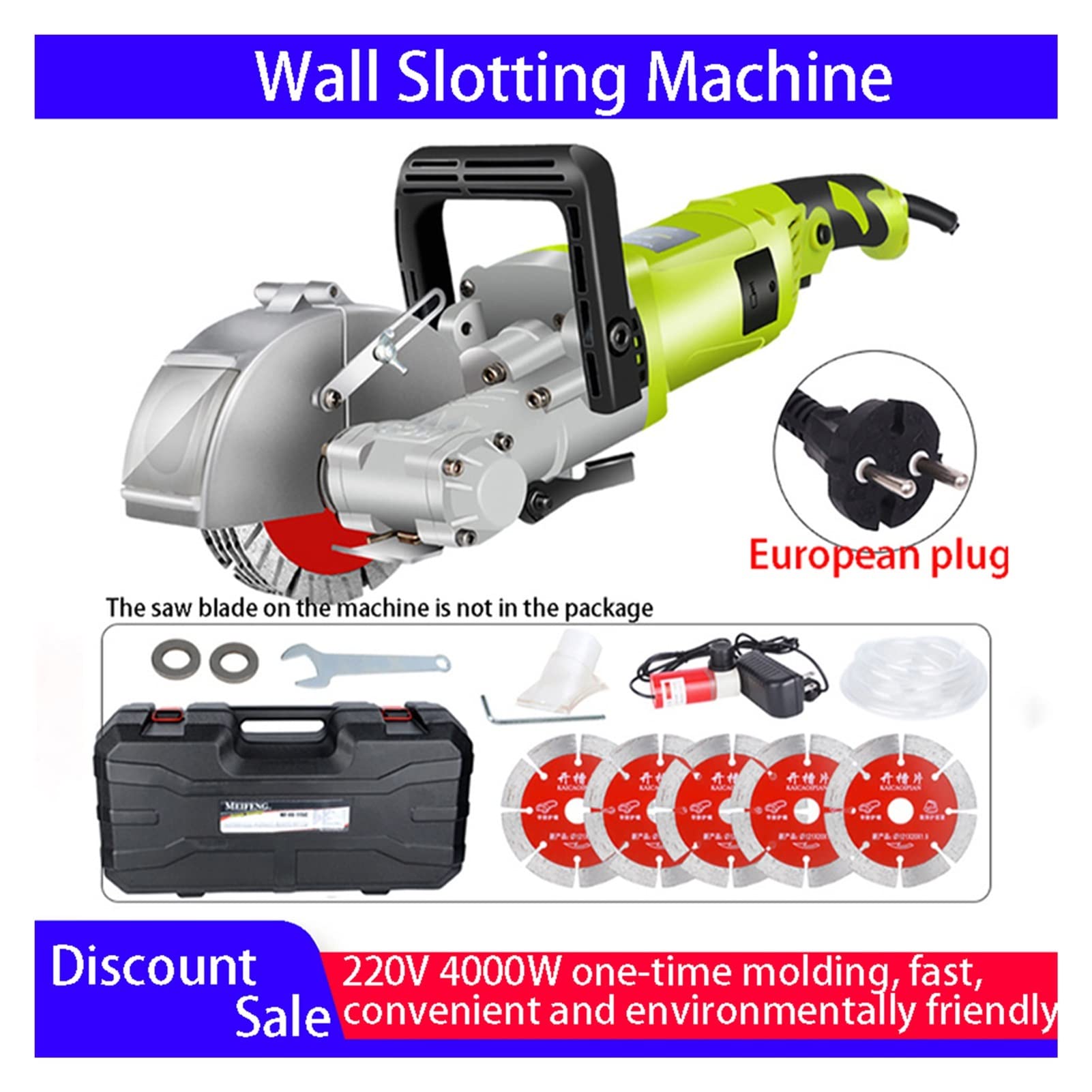 Rozadora Pared, 4000W Máquina de ranura de pared Máquina de corte de hormigón de acero Máquina de corte de pared eléctrica Chaser Saw Circular Sair herramienta eléctrica(115mm)
