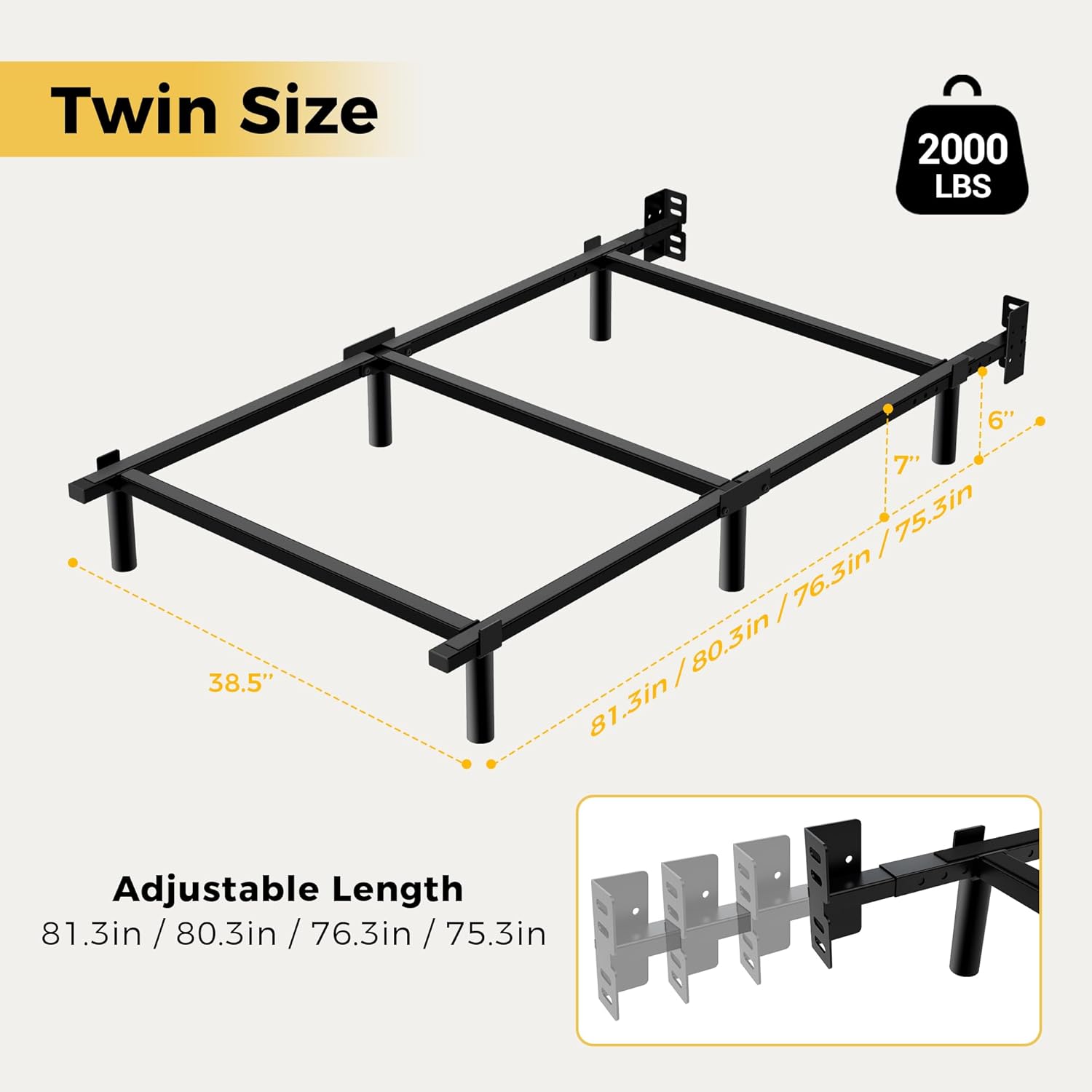 (INCOMPLETE PARTS)Awesofurni Twin Bed Frame, 7 Inch Basics Metal Bed Frame, Heavy Duty 9-Leg Base for Box Spring and Mattress, Noise-Free, Easy Assembly, Black Twin Modern