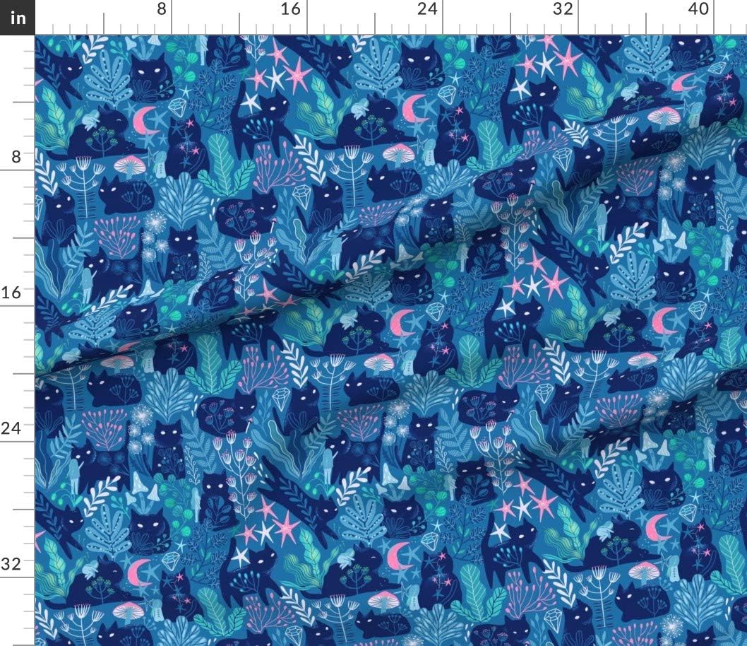 Spoonflower Fabric - Cat Cats Kitten Pink Blue Navy Whimsical Printed on Petal Signature Cotton Fabric by The Yard - Sewing Quilting Apparel Crafts Decor