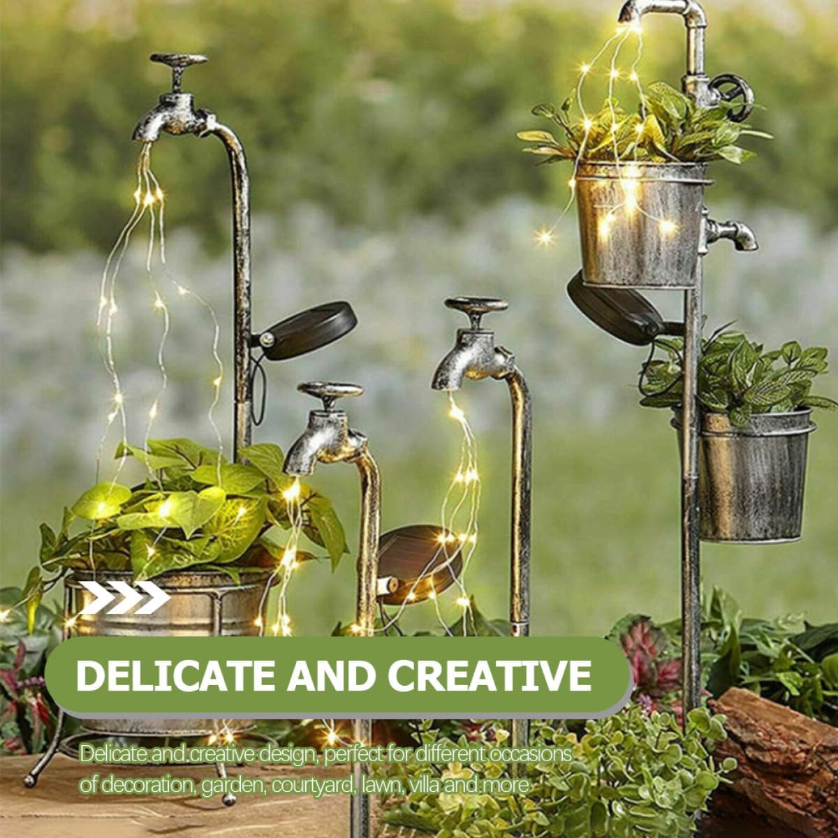 Solar Watering Can Planter Lights, Solar-Powered Lawn and Pathway Decor for Garden and Patio, Iron Art Outdoor Landscape Figurine Lighting