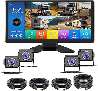 VEKOOTO Truck Camera System, 4CH Backup Camera with 10.36'' Touch Screen, Waterproof 4 AHD Rear Side View Camera, for Truck/Semi-Trailer/Camper/RV/Bus