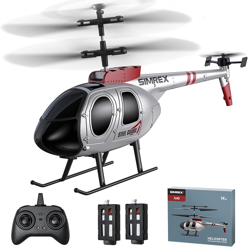 SIMREX RC Helicopter Toy for Kids & Beginners – Altitude Hold, 2 Speeds, Rechargeable with 2 Batteries, Indoor/Outdoor Hands-on Play, Ideal Gift for Boys Girls (Silver)