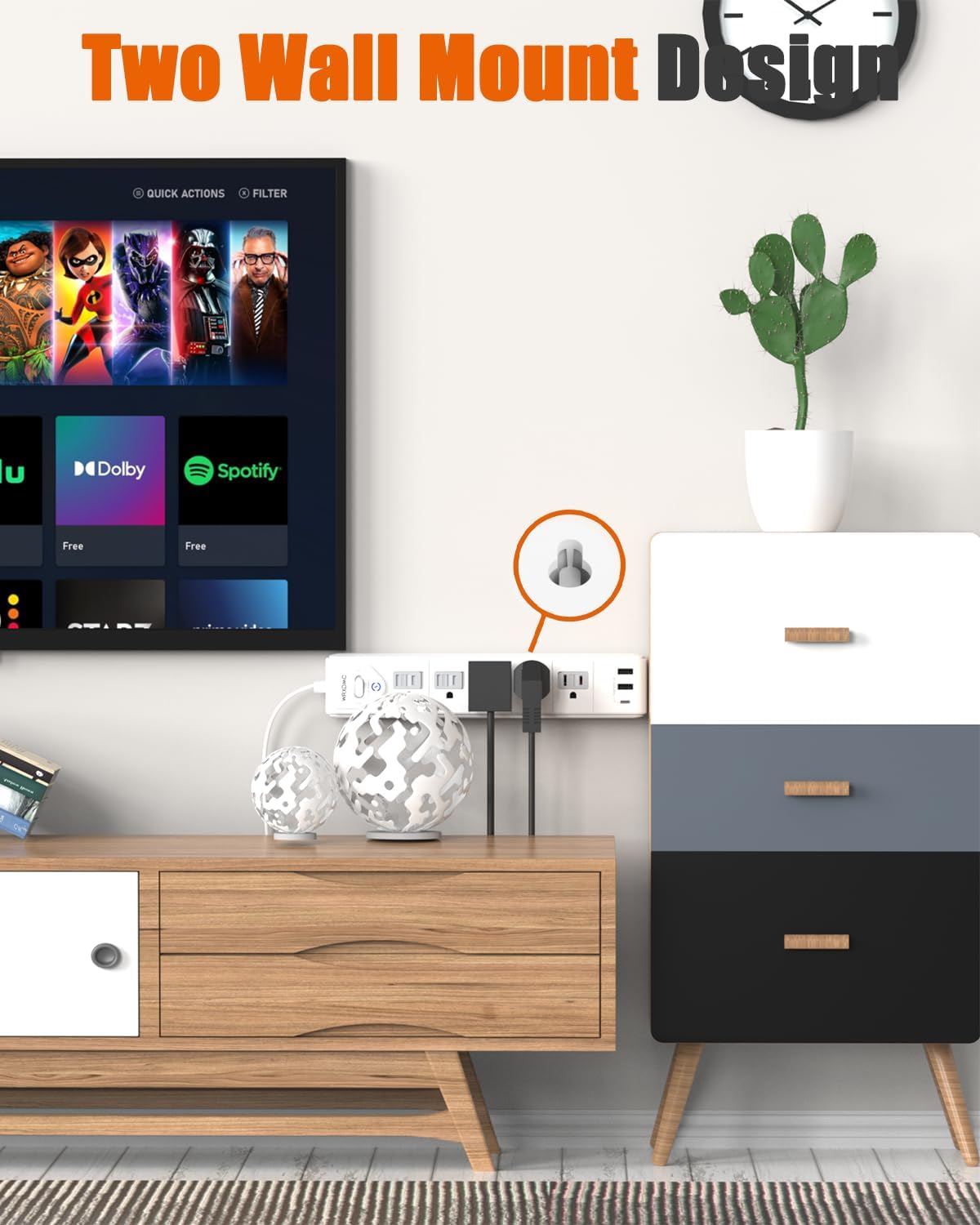 2 Prong Power Strip, 2 Prong to 3 Prong Outlet Adapter, 15ft Extension Cord with Polarized Plug, 1680J Surge Protector, 5 AC Outlets & 3 USB, Wall Mountable, Ideal for Non-Grounded Outlets