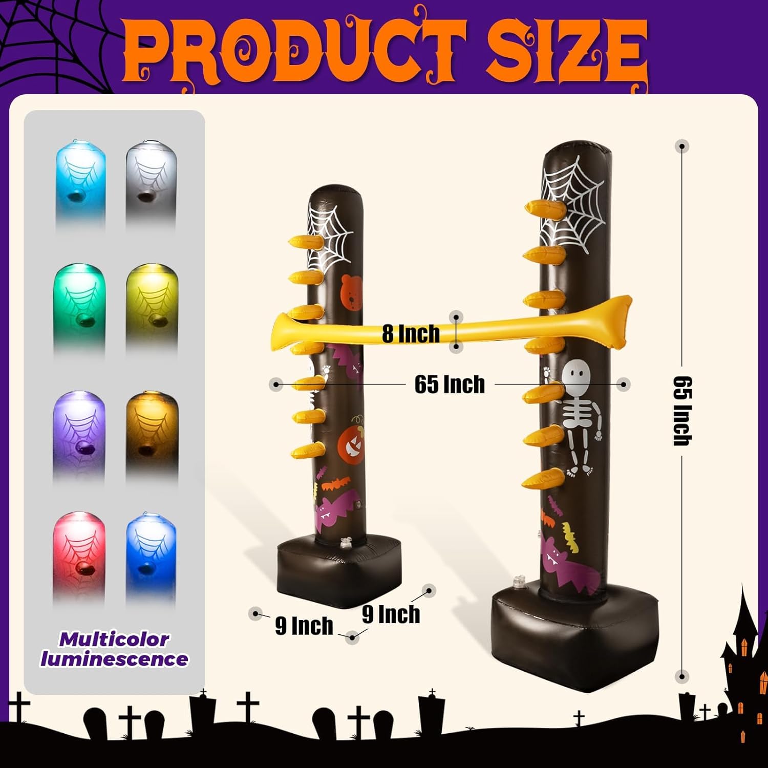 Light Up Halloween Inflatable Limbo Game Carnival Game Spooky Limbo Stick with Color Changing LED for All Ages Lights Halloween Party Decoration for Indoor Outdoor Beach Pool Carnival Game