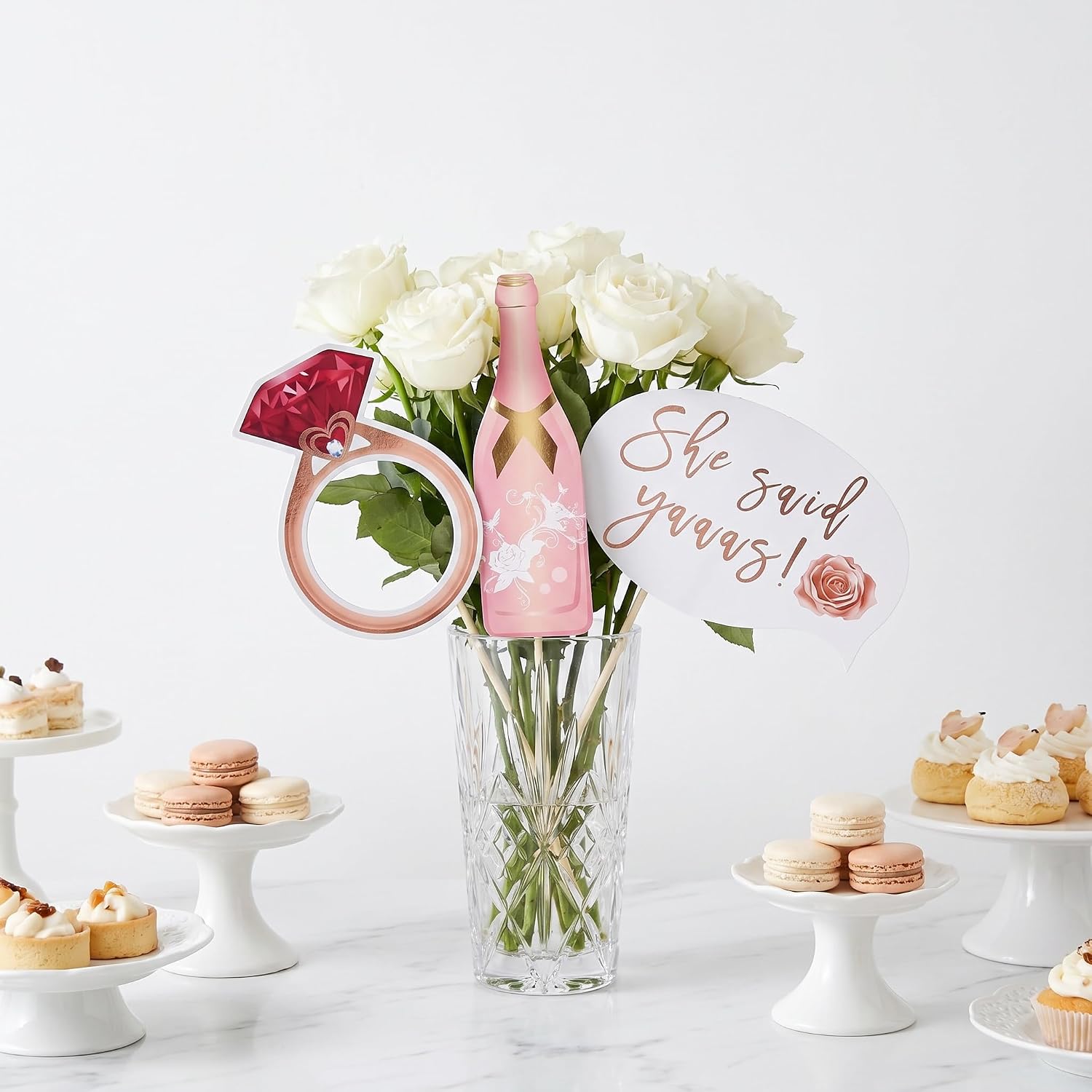 Bachelorette Party Photo Booth Props-23 Pcs, Water-Resistant Rose Gold Bridal Shower Decorations Wedding Photo Booth Props, Funny Team Bride Selfie Signs Glasses for Engagement Hen Do Wedding image 2