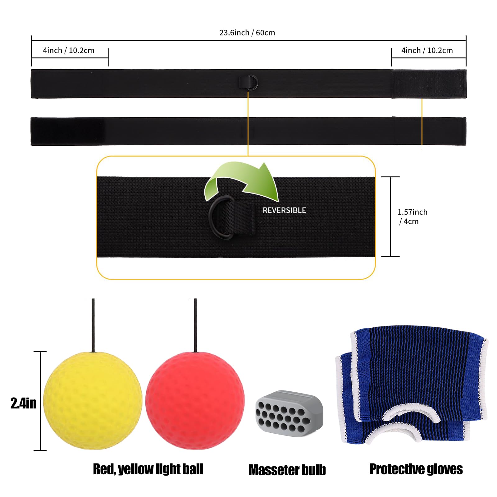 GmwyCzV Balle Réflexe De Boxe - Set Avec Bandeau, Gants, Entraîneur Masséter, Améliore Coordination Et Vitesse