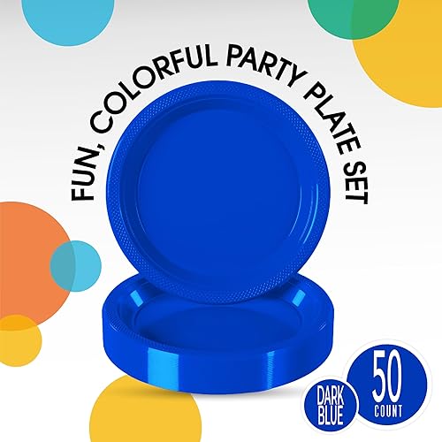 Miniatura 2 de Exquisite Party Solids - Platos de plástico azul oscuro para suministros de fiesta, platos desechables de 7 pulgadas, color azul oscuro, 50 piezas,