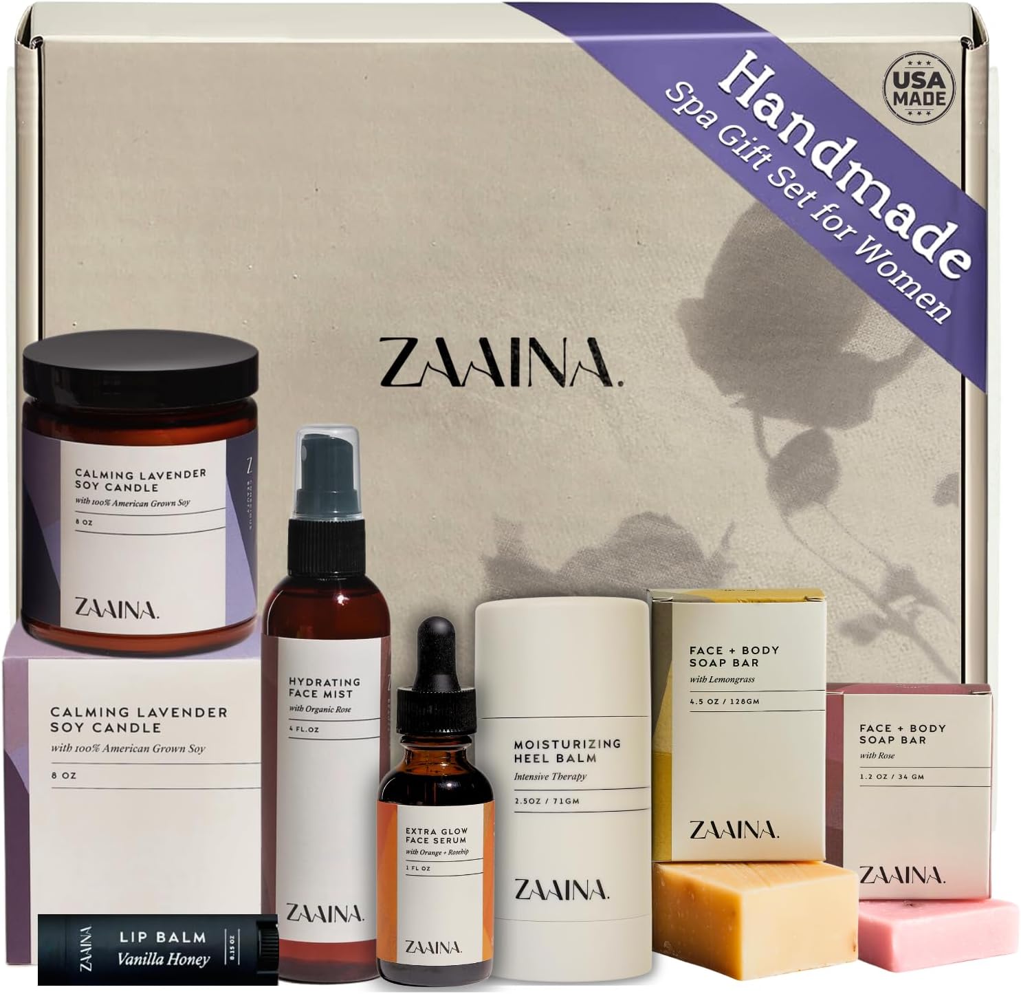 ZAAINA Spa Gift Set for Her - Mother's Day Gifts for Mom, USA Made Luxury Self Care Spa Box, Pampering At Home Bath & Body Relaxing Spa Package, Gift Basket for Wife Friend, , Birthday Gifts for Women