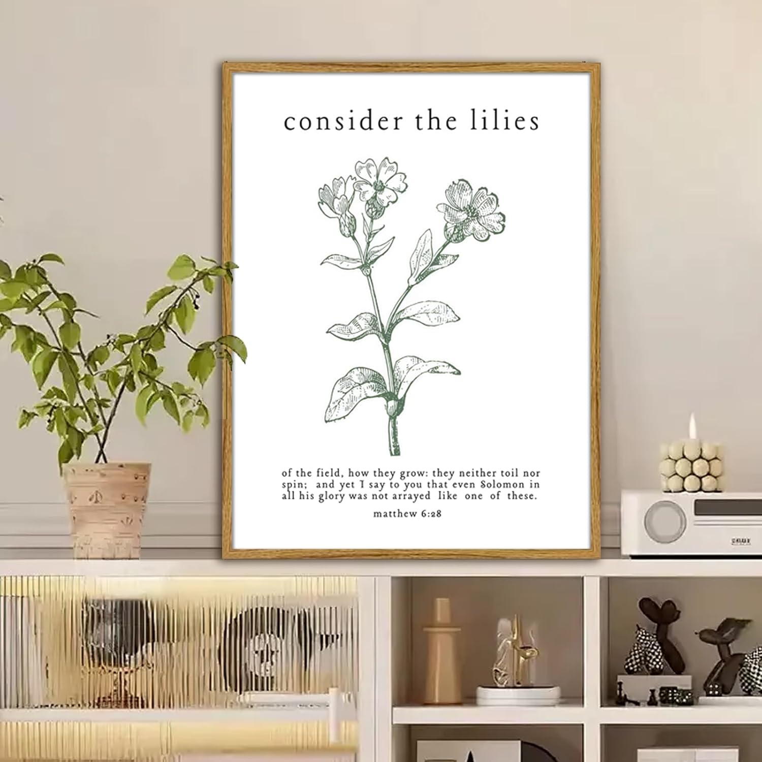 Framed Christian Wall Art Set – Matthew 6:26 “Look at the Birds” & “Consider the Lilies” Catholic Scripture Prints – Inspirational Bible Verse Wall Decor for Home, Church, Bedroom, Living Room12x16 Inches
