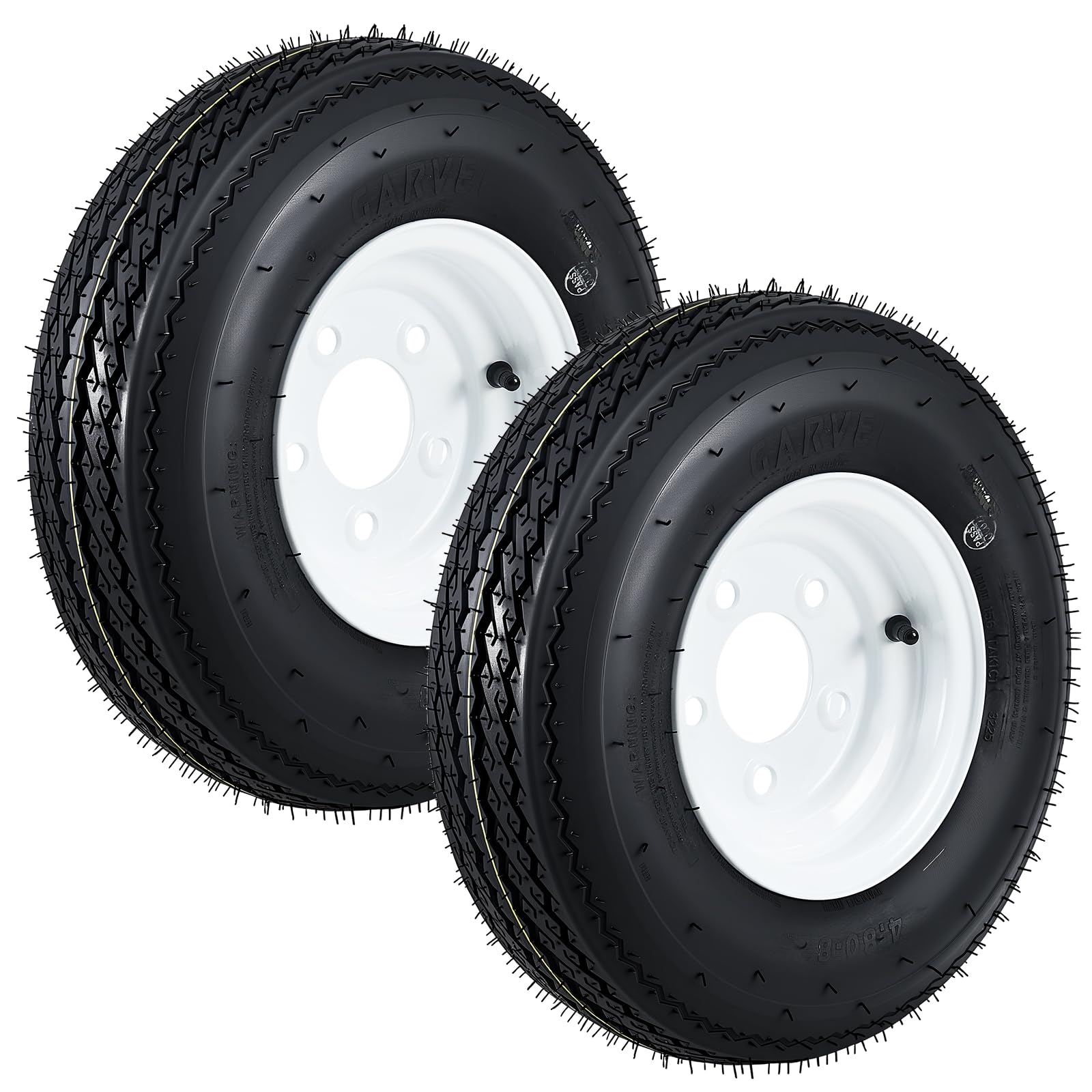 4.80-8 4.80x8 480-8 Trailer Tire and Wheel Assembly, Heavy-Duty Load Range C 6PR, 5 Lug White Modular Wheel, 8 Inch Tires for Utility/Boat/Camper Trailers, Set of 2