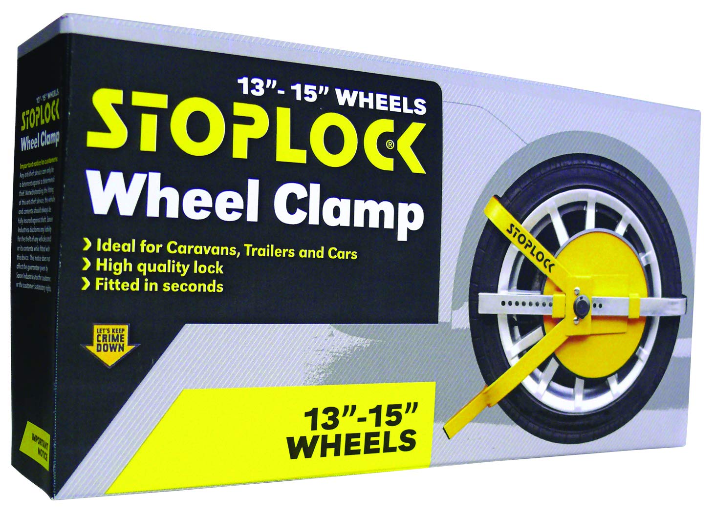 Stoplock Radkralle HG 400-00 - sichere Diebstahlsicherung für Pkw, Wohnwagen, Anhänger, andere Fahrzeuge mit kleinen Rädern, Gelbe