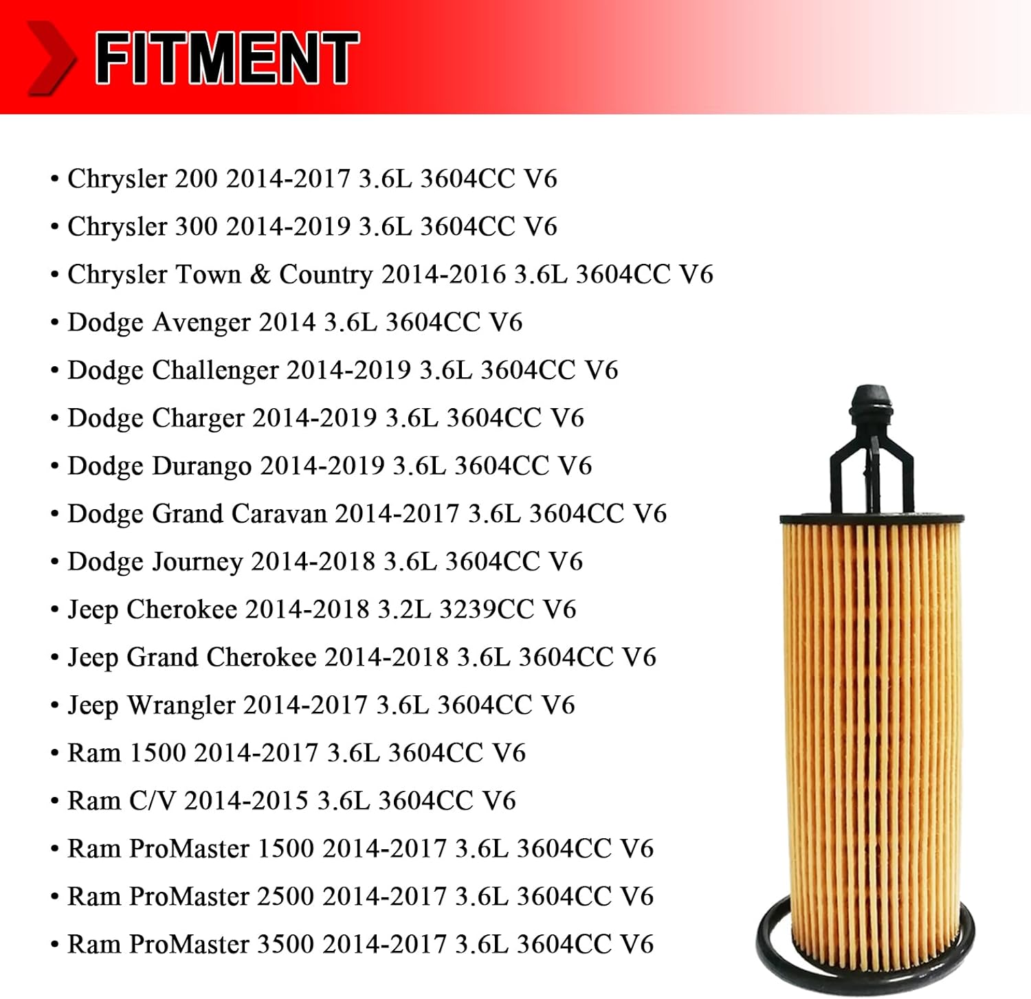 68191349AB Engine Oil Filter With Oil Drain Gasket Compatible with Dodge Challenger Journey Durango Chrysler 200 300, Replaces # 68191349AA 68191349AC, Pack of 16