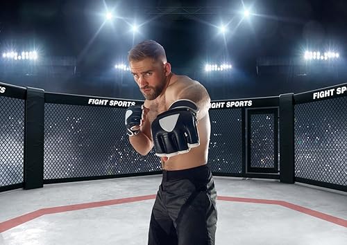 Miniatura 3 de BELECO Telón de fondo de boxeo de tela de 9 x 6 pies, luz de estadio, arena de boxeo 3D, telón de fondo para fotos, lucha y competición deportiva,