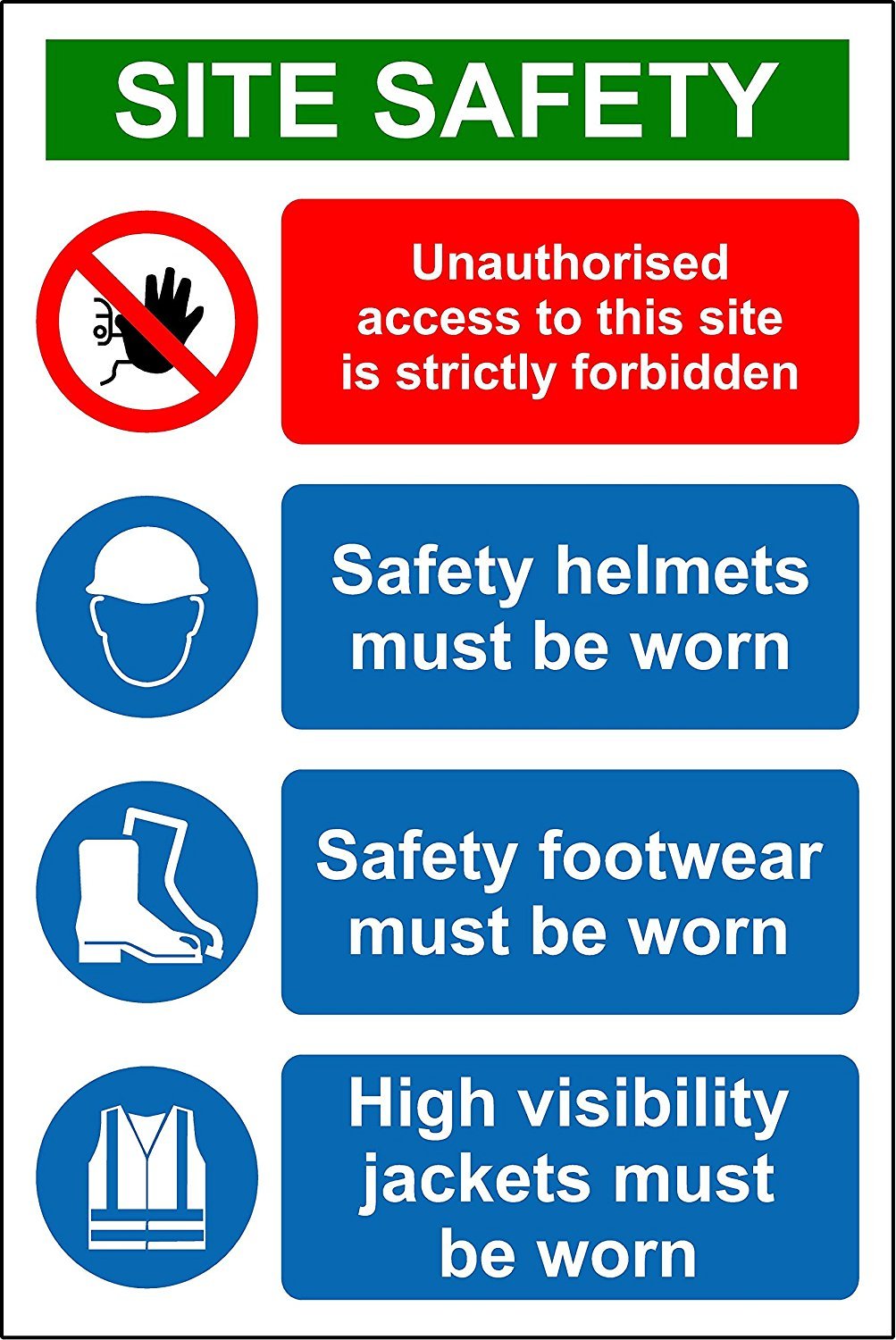 Construction/Building Site Safety Sign - 1.2mm Rigid plastic 600mm x 400mm