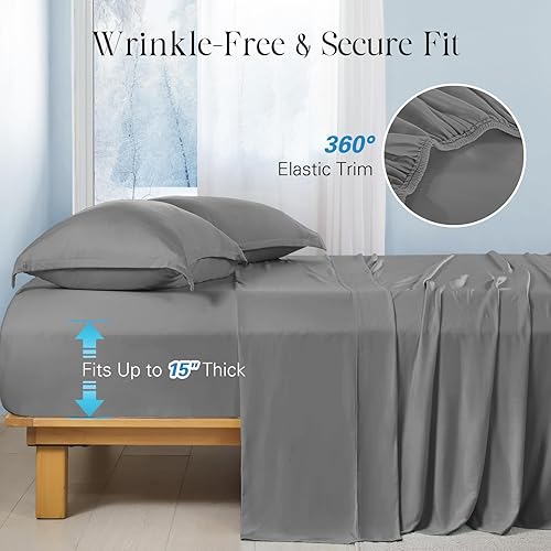 Miniatura 7 de DOWNCOOL Juego de sábanas refrescantes para personas que duermen con calor y sudores nocturnos, Q-Max0.4, bolsillo profundo de 15 pulgadas, 4 piezas