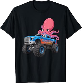 Monster Truck for Toddlers Family Birthday Boys Car Octopus T-Shirt