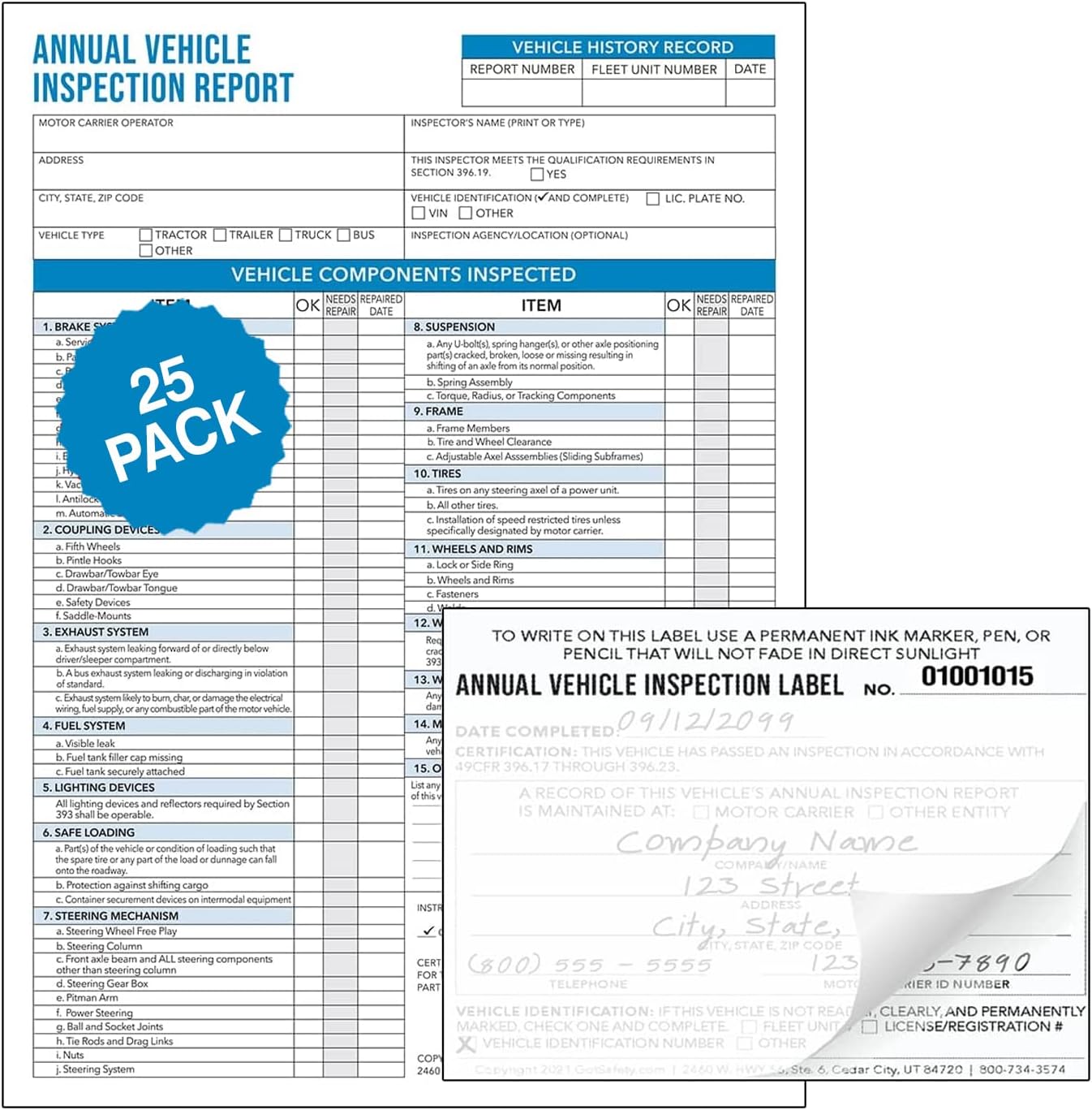 J. J. Keller 100Pack, Record of Annual Inspection Form