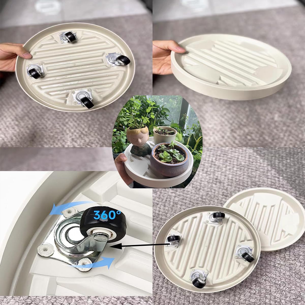 Lot De 2 Roulettes Rondes Pour Pots De Fleurs - Diam. 31 Cm - Roues Pivotantes 360° - Charge 75 Kg - 3