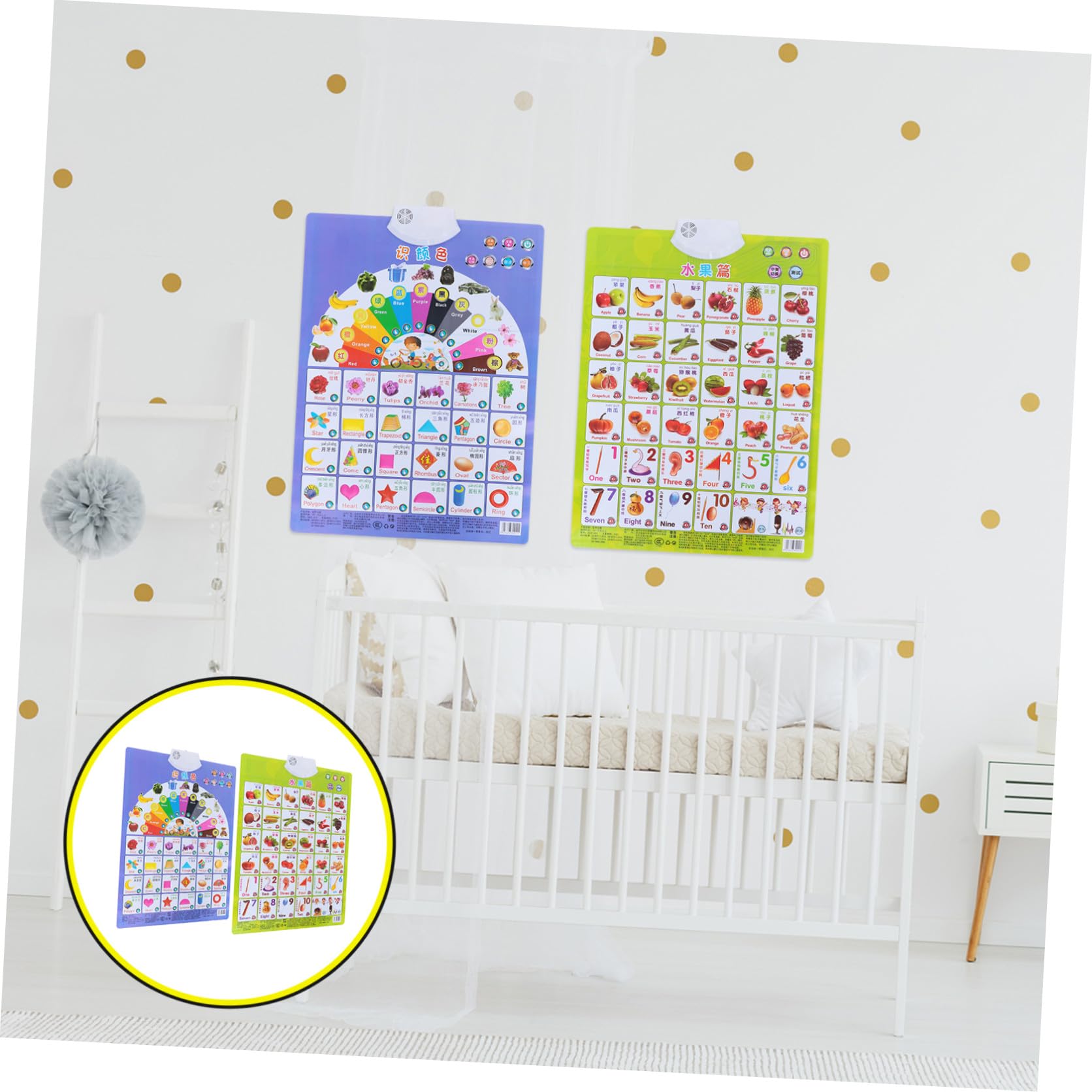 Kisangel Interaktive Lernposter Bilingual Lernen mit Audiofunktion 2 Stück PVC Material für Kleinkinder Geeignet für Babys und Kleinkinder im Kinderzimmer