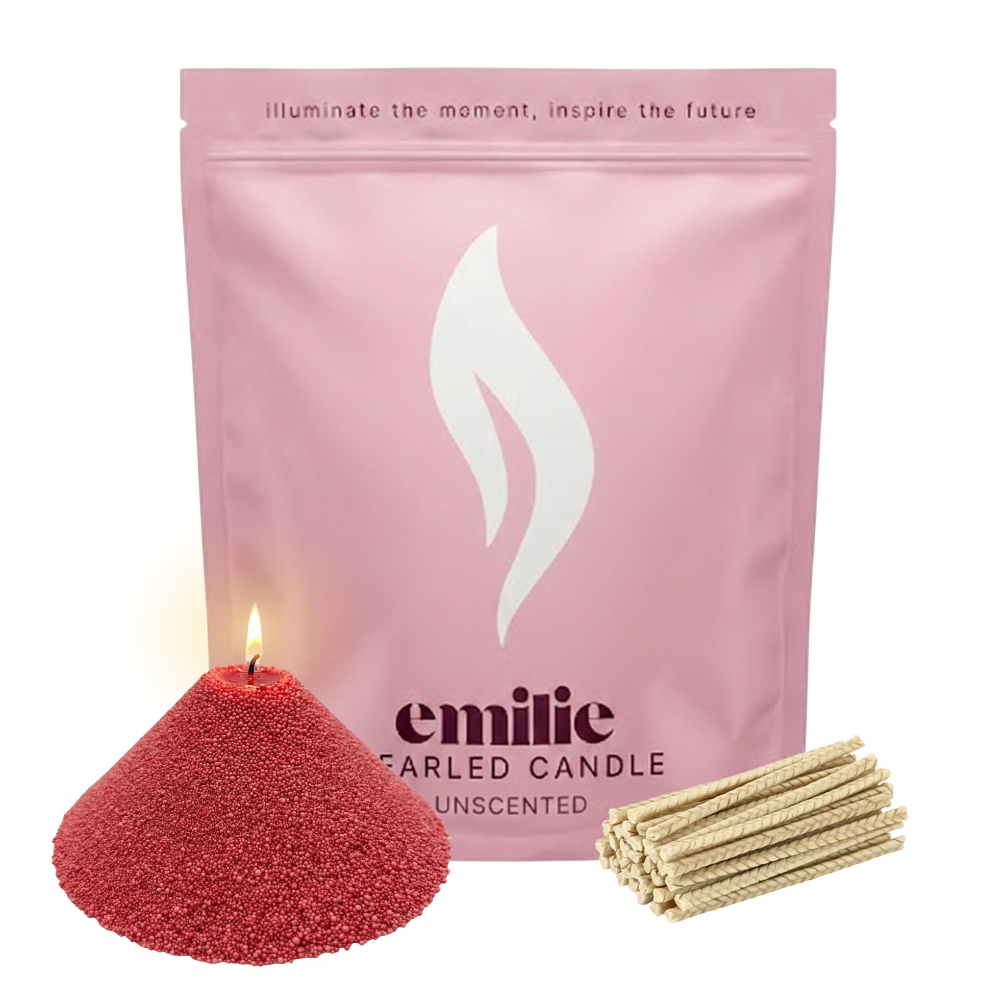 Emilie Pearled Candle 1kg Refillable Wax Pearls – Unscented Candle for Any Container – Pet-Safe, Self-Extinguishing, Plant-Based, Reusable – 50 Cotton Wicks, 200h Burn (Saturated Bordeaux)