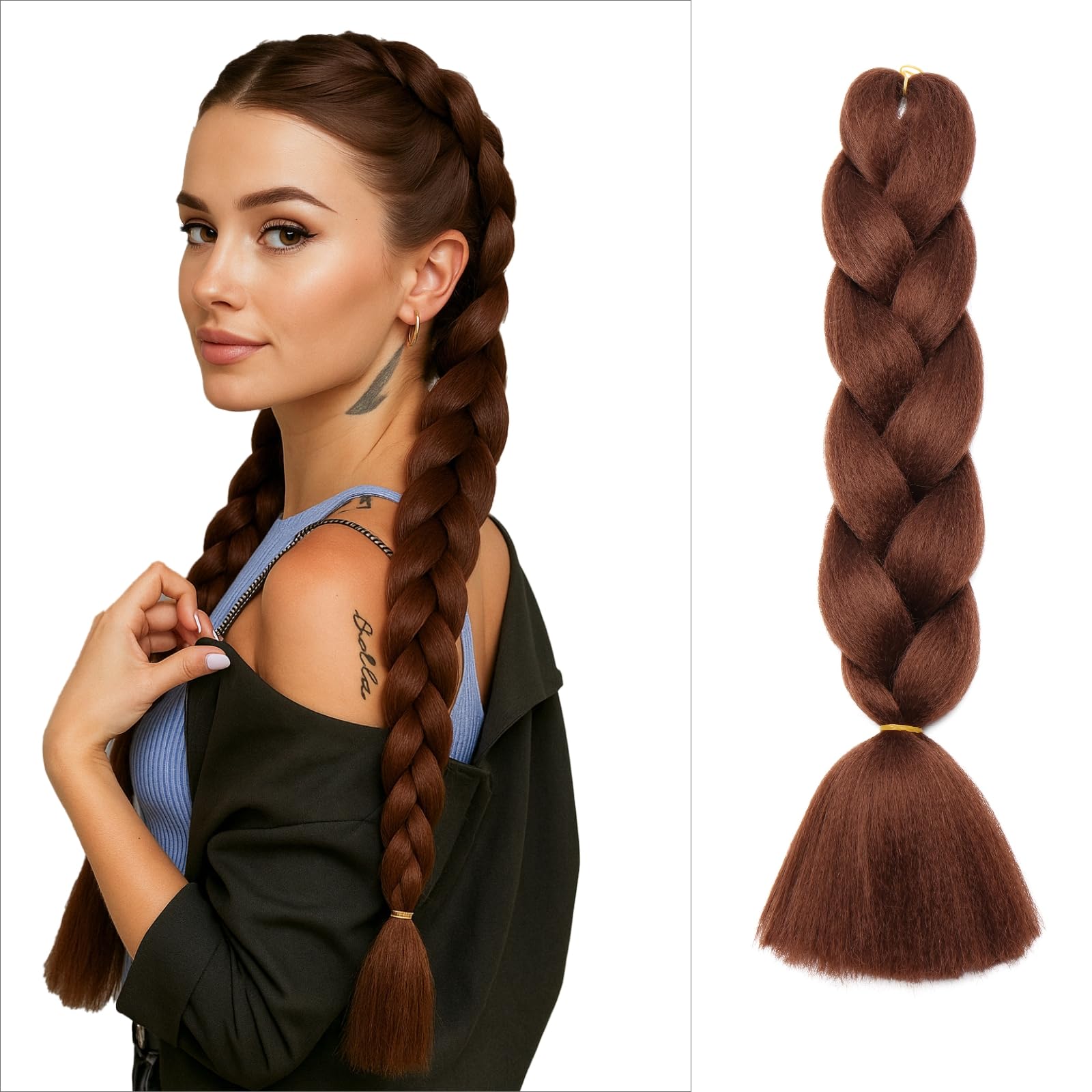 tesshair Braiding Hair Extensions 24 Inch Jumbo Braiding for Twist Braiding Synthetic Fashion Braids Extensions Hair Natural Braid Extensions for Women Grils (Light Brown