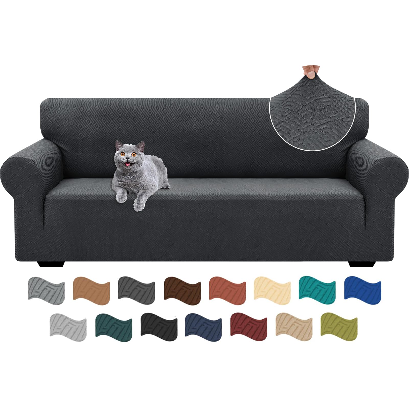 Ystyle Funda Sofa 3 Plazas Ajustable, Fundas para Sofa Elasticas, Funda De Sofa Anti Gatos Perros, Sofa Cover con Reposabrazos, Jacquard Fundas Cubre Sofa Ntideslizante Lavable, Gris Global Recycled Standard Global Recycled Standard Global Recycled Standard