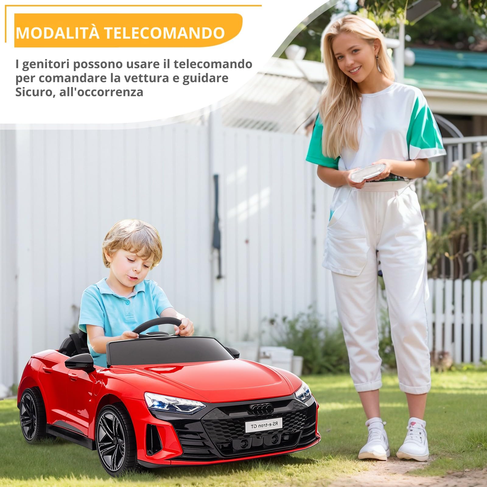 AUDI RS E-tron 12V Auto Elettrica per Bambini 3-5 Anni con Doppi Motori, MP3, Telecomando Rosso