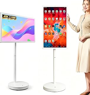 FHD Smart Portable TV 21.5/23.8/27/32 Inch with Android 13, 8GB+128GB, Rolling Design on Wheels, 6-8hr Battery Life, Full Swivel, Ideal for Gaming & Switch