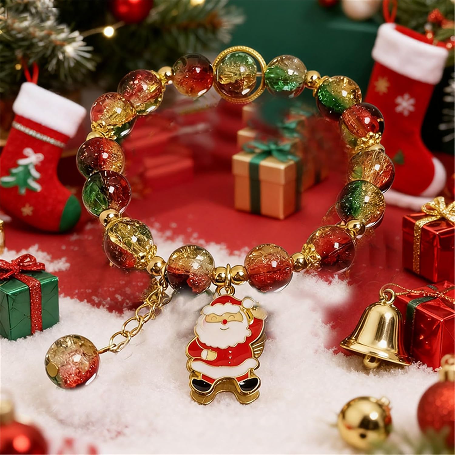 MALOYANVE 3 Pcs Christmas Style Bracelets for Women Cute Colorful Xmas Beaded Bracelets with Adorable Snowman Jolly Santa Claus Vibrant Christmas Tree Charms Exquisite Perfect Festive Jewelry Gifts for Holiday Party - Image 7