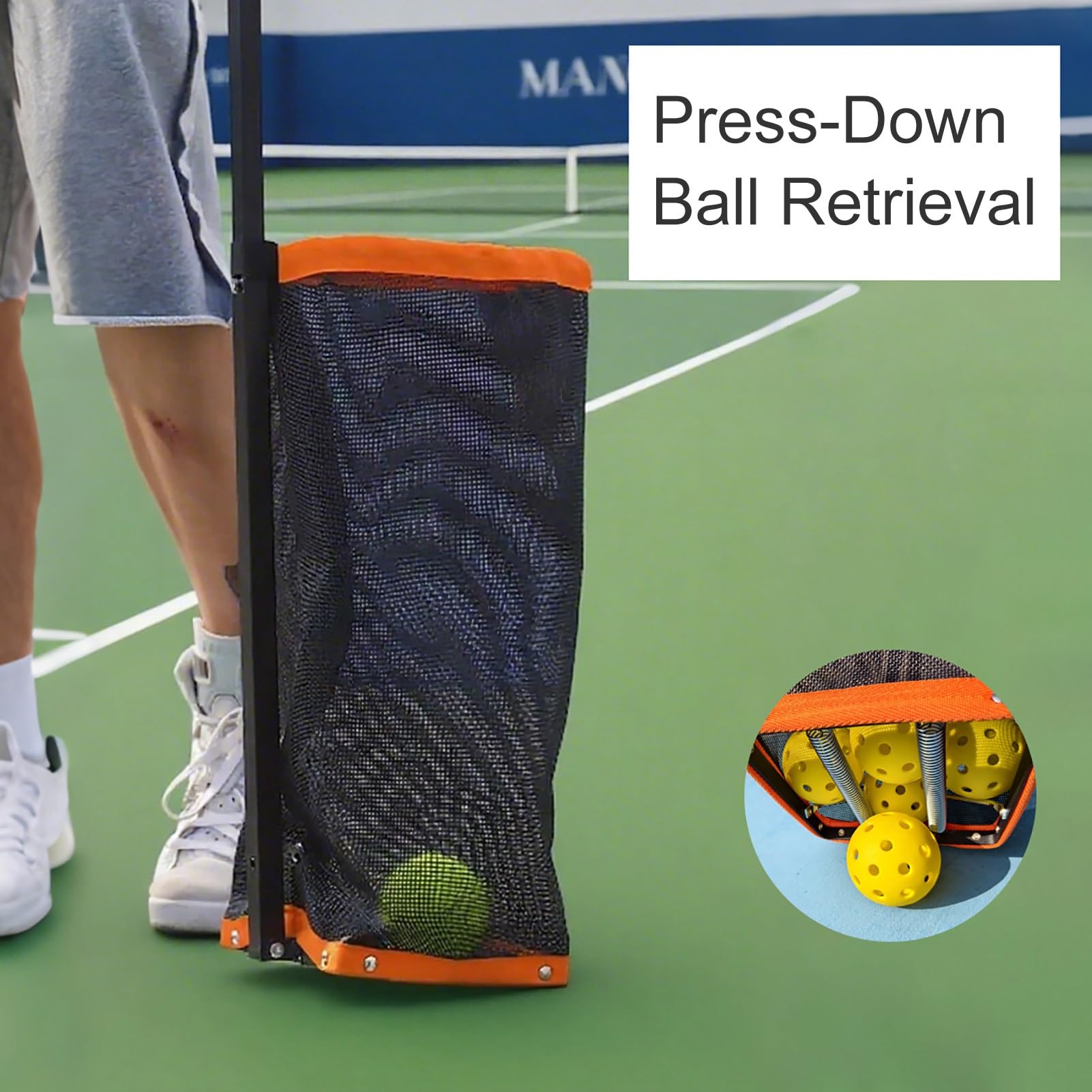 Cesta y organizador de pelotas de tenis de altura ajustable: tolva de pelota eficiente/colector para una fácil recogida y almacenamiento, ideal para canchas y entrenamiento