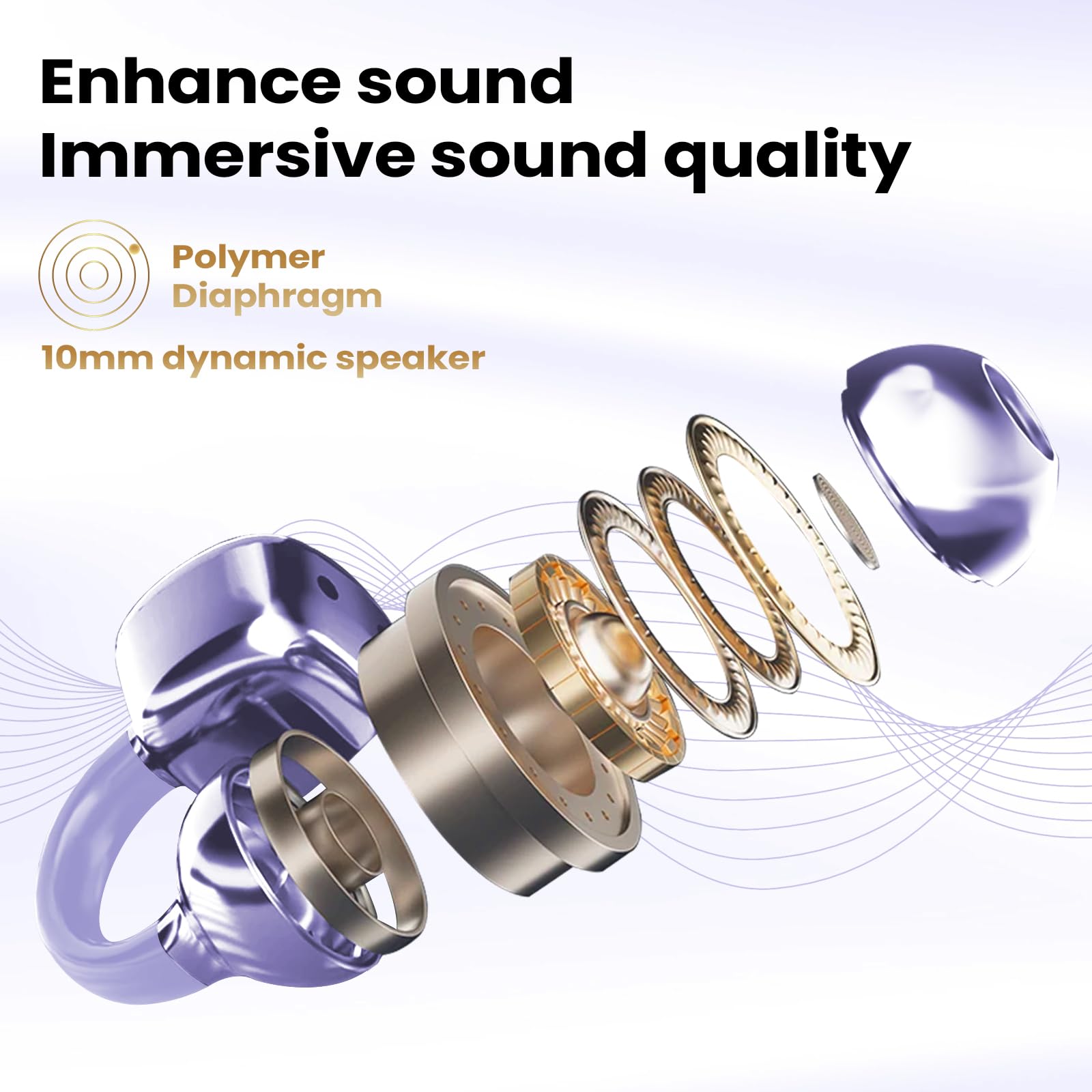 PTHTECHUS Cuffie Auricolari Aperte, Touchscreen Intelligente Auricolare Con Clip, Cuffia Traduzione, 3.7g Ultraleggero Comfort, 65 ore di Riproduzione, Auricolari Open Ear Bluetooth 5.4 (VIOLA)
