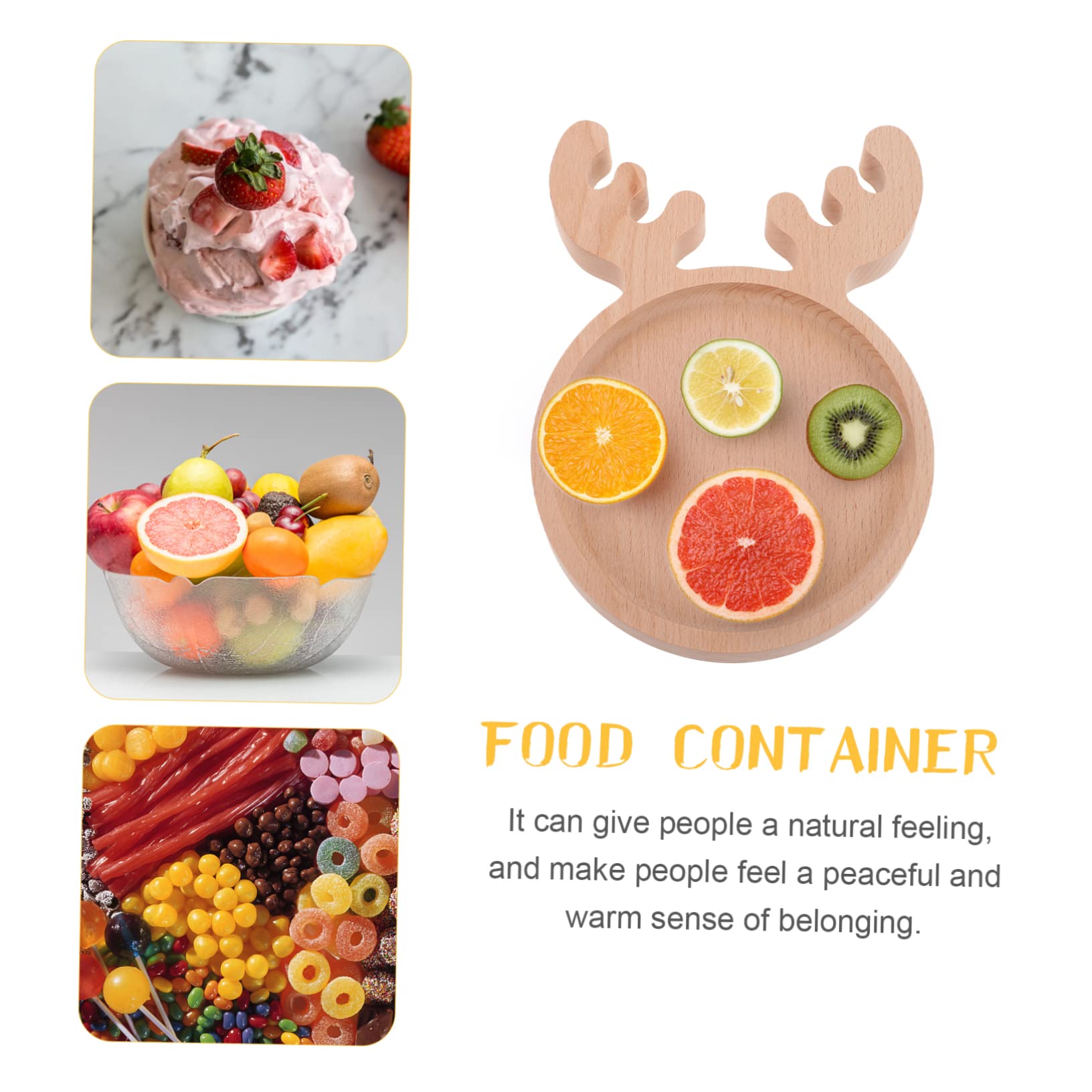 Alipis Wooden Deer Head Snack Dish Style Food Plate for Christmas Natural Serving Saucer for Snacks and Treats