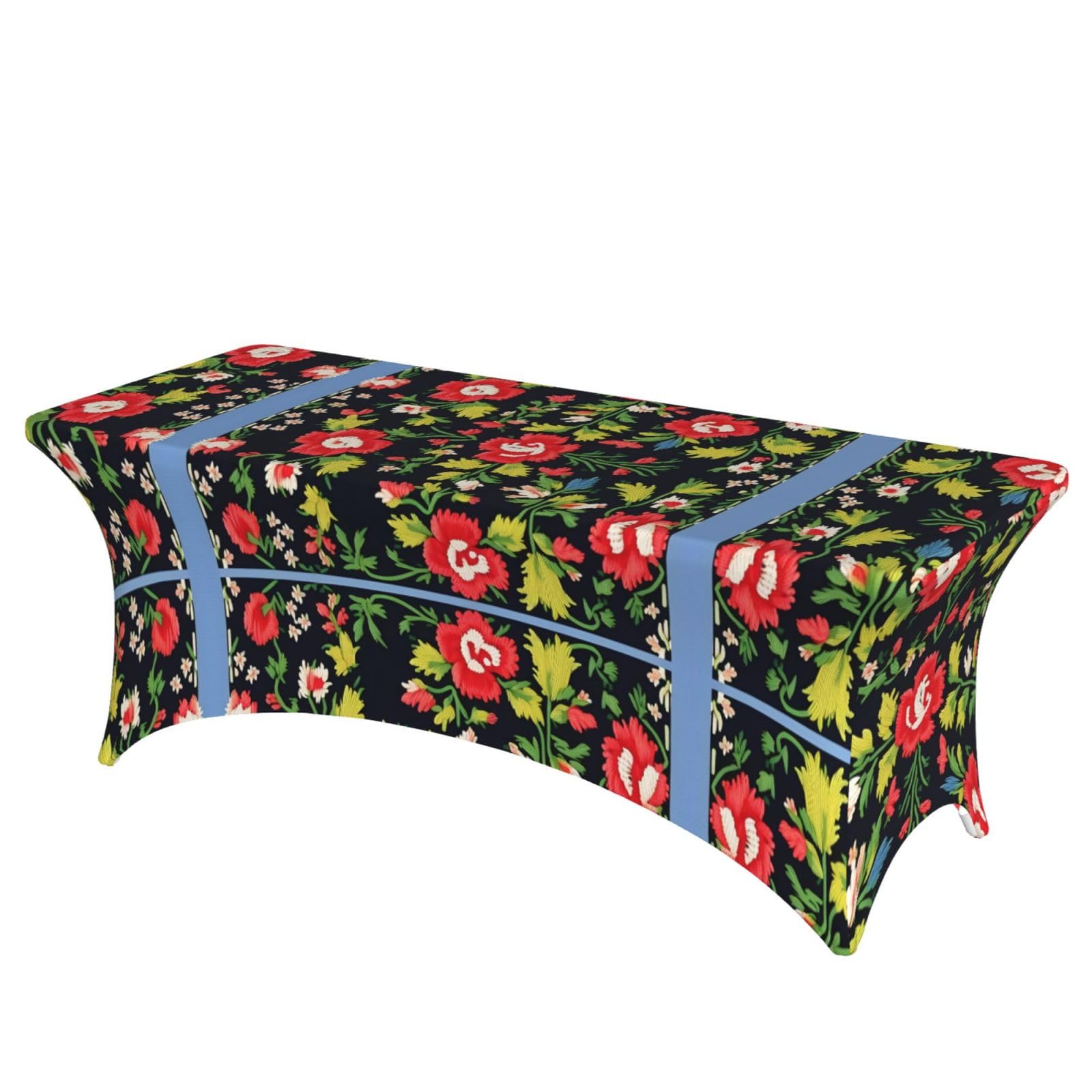 Nappe extensible anti-pli motif roses pour masquer les tables de banquet