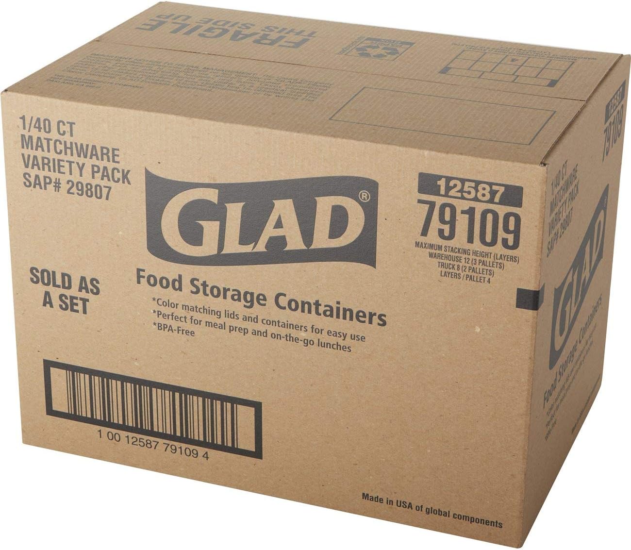 Glad Food Storage Containers - Food Container Variety Pack - 20 Containers - 40 Piece Set
